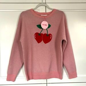 🍒 PINK CHERRY Crewneck Sweater by PINK ROSE • Size M • Crazy Cozy!